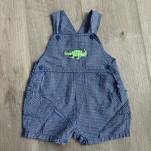 VTG Carters Gator Blue Gingham Overalls Infant‎ Size 3-6 Months